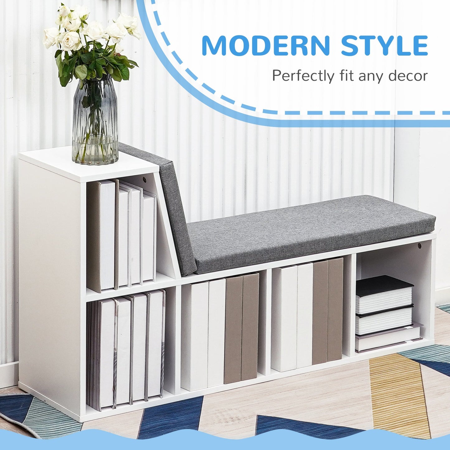 Bookcase Storage Shelf with Cushioned Reading Seat