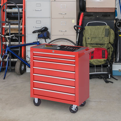 DURHAND Steel 7 Drawer Tool Storage Cabinet Tool Chest w/ Roll Wheels Red