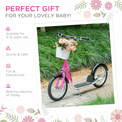 Kids Scooter Adjustable w/ Inflatable Wheel Brake Basket Cupholder Mudguard