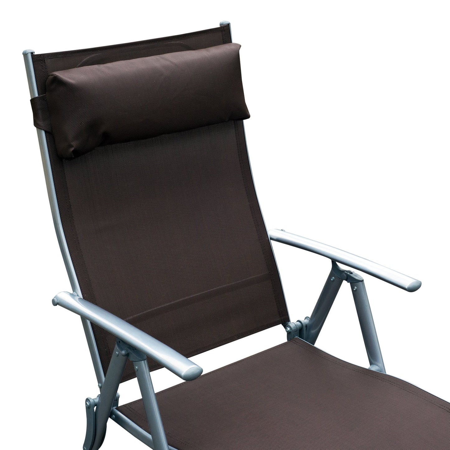 Sun Lounger Steel Frame Outdoor Folding Chaise Texteline Lounge Chair Recliner with Headrest & 7 Levels Adjustable Backrest