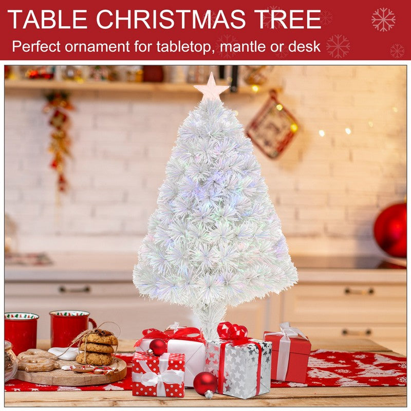 2.5 Foot Prelit Artificial Tabletop Christmas Tree with Fibre Optics Holiday Home Xmas Decoration for Table and Desk