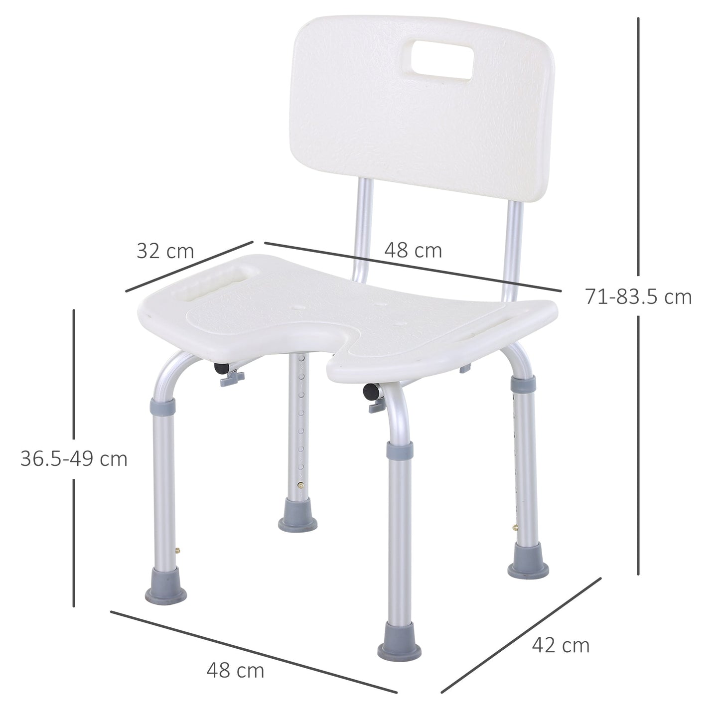 Aluminium Alloy Adjustable Shower Stool - White