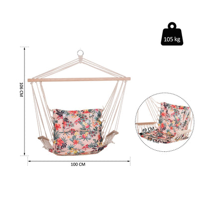 100x106cm Hanging Hammock Chair Safe Rope Frame Pillow Top Bar Bright Floral