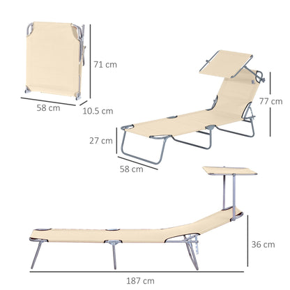 Outsunny Reclining Chair Folding Lounger Seat Sun Lounger with Sun Shade Awning Beach Garden Outdoor Patio Recliner Adjustable