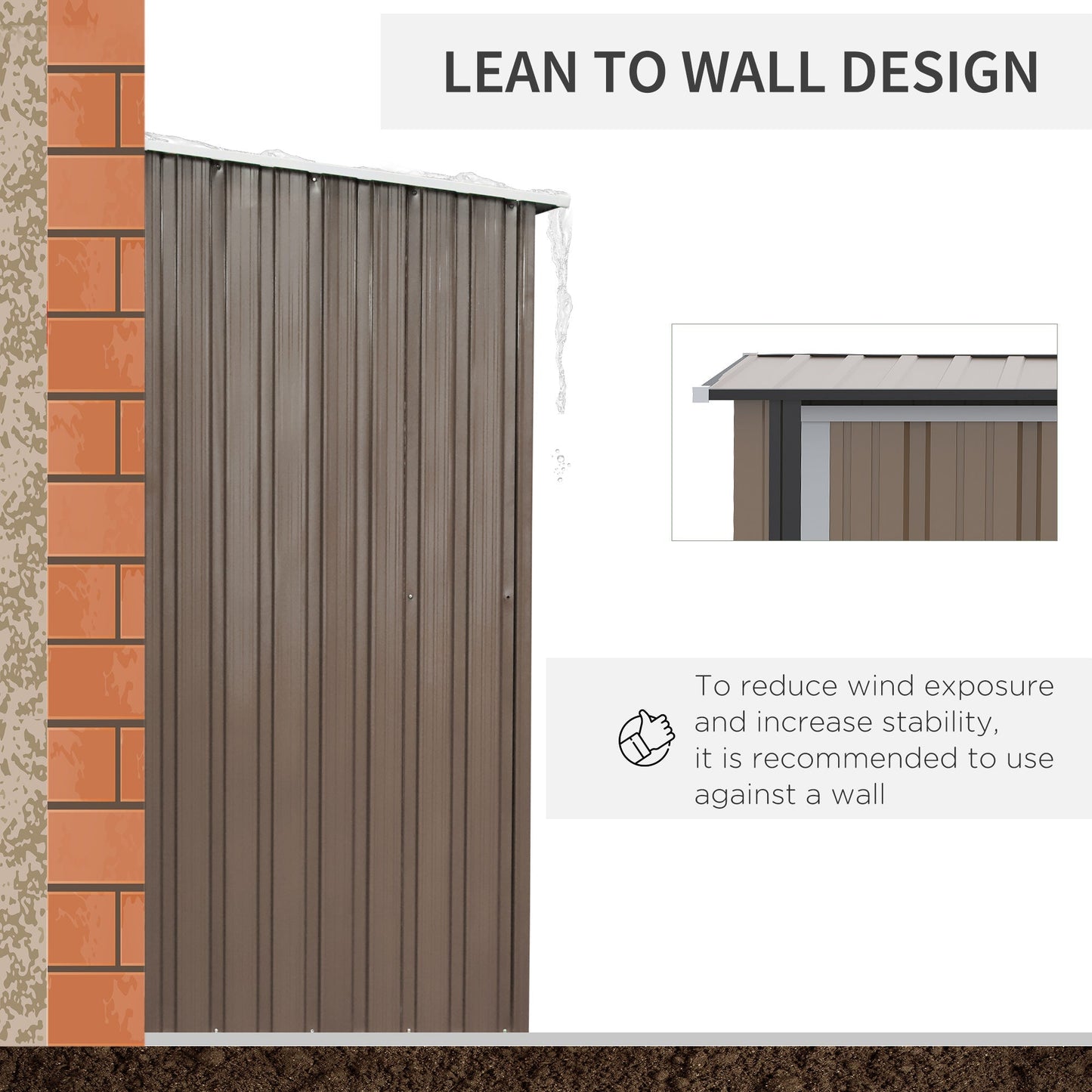 Galvanised 5 x 3' Single Door Pent Garden Store Lockable Steel Brown by Steadfast