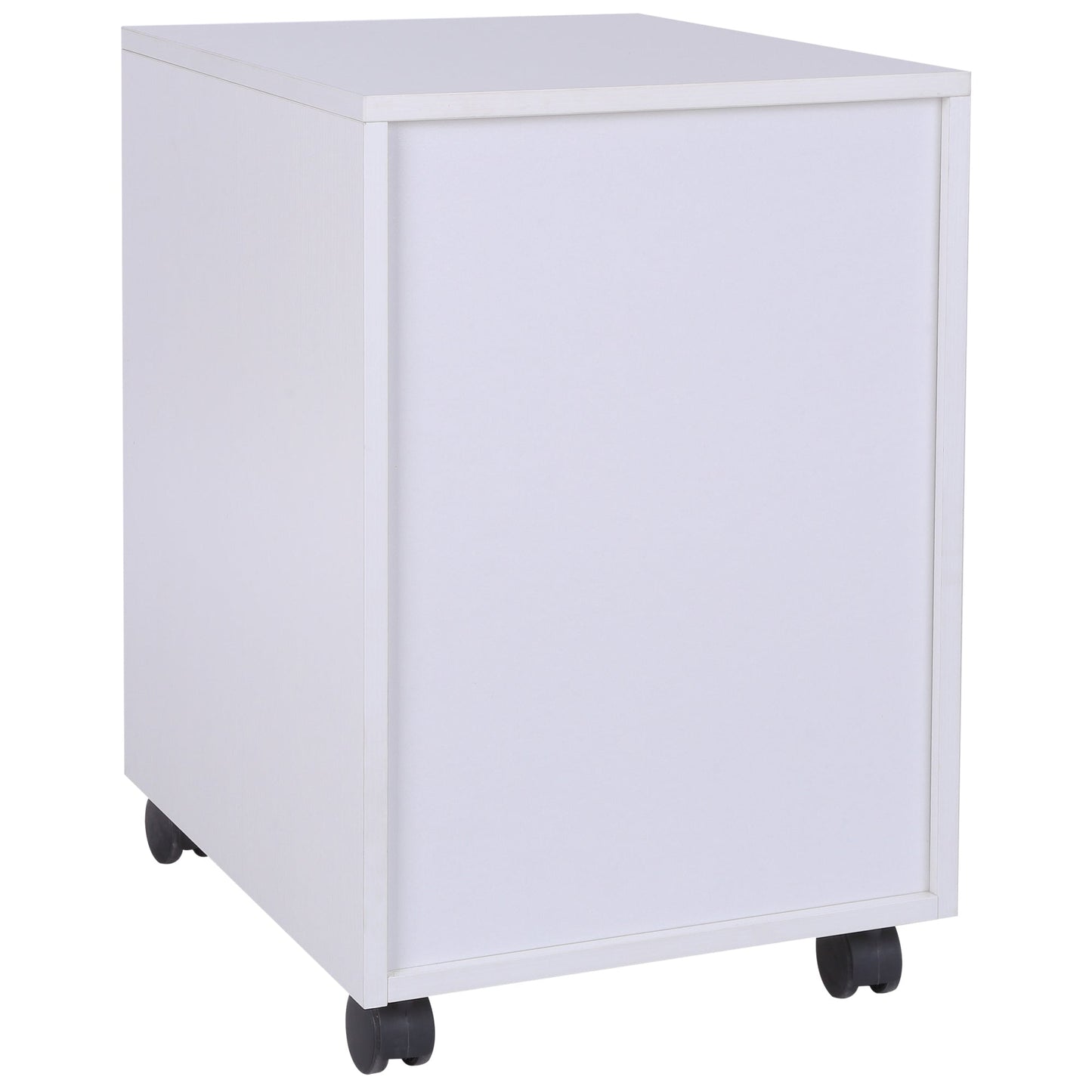 Medium-density fibreboard Mobile File Cabinet w/ 3 Drawers Locking Wheels Metal Rails Oak Tone White