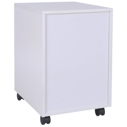 Medium-density fibreboard Mobile File Cabinet w/ 3 Drawers Locking Wheels Metal Rails Oak Tone White