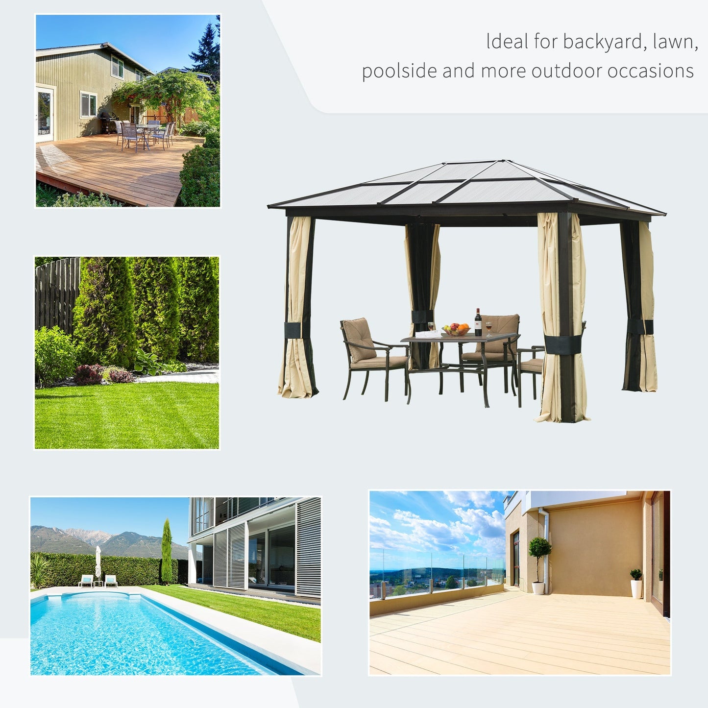 Outsunny 3 X 3.6M Hardtop Gazebo Canopy With Polycarbonate Roof And Aluminium Frame