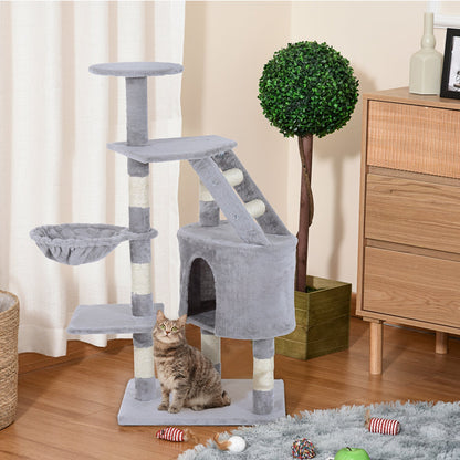 PawHut Cat Tree Kitten Scratching Post Activity Center Play House Pet Furniture 125cm Grey