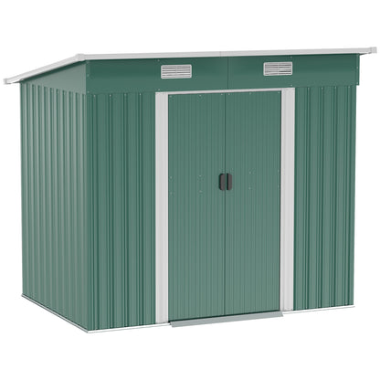 Galvanised 7 x4' Double Door Pent Garden Store Steel Green by Steadfast