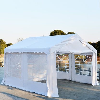 Outsunny 4 X 4 M Garden Gazebo Portable Carport Shelter With Removable Sidewalls & Doors Party Tent Shelter Car Canopy