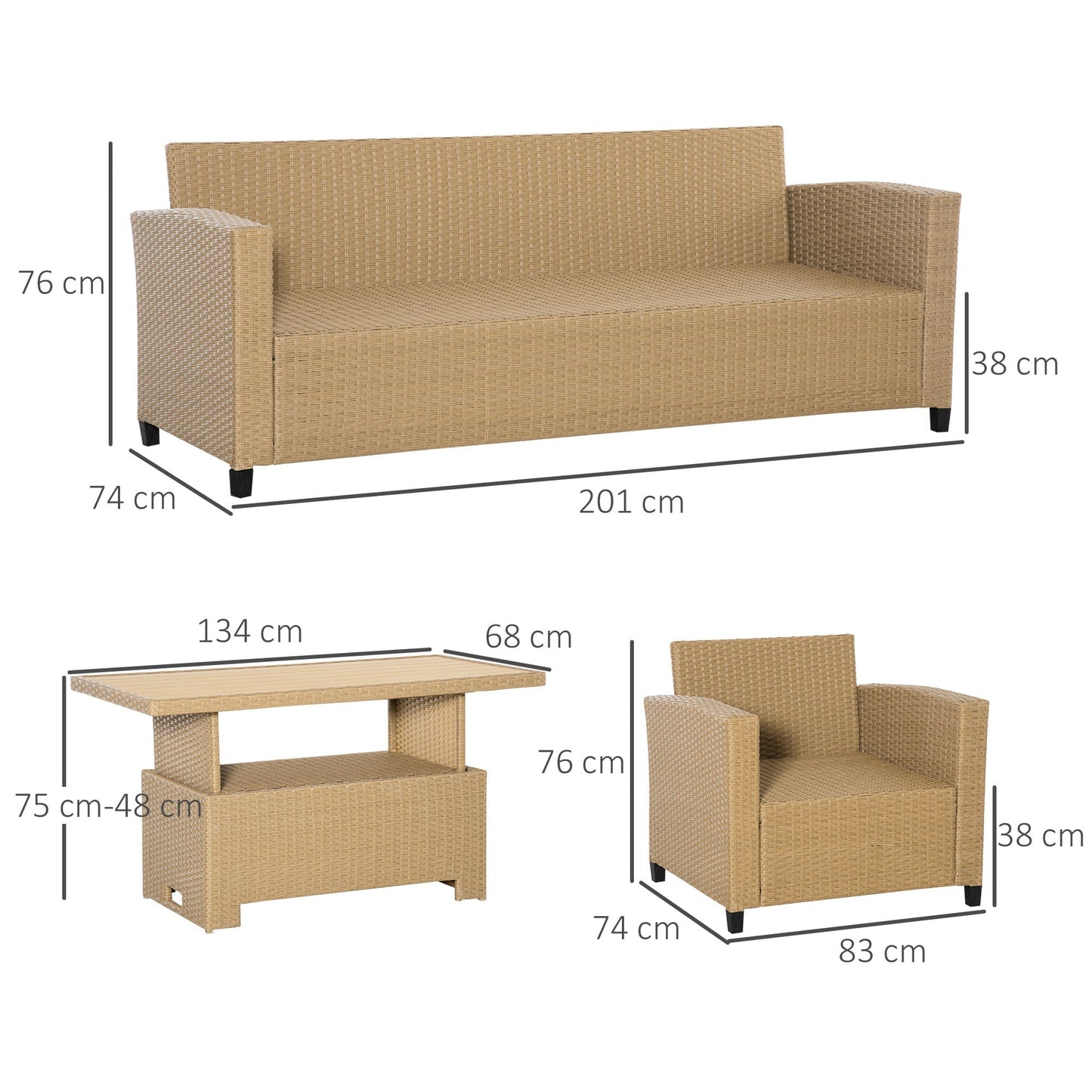 4-Piece Outdoor PE Rattan Sofa Set