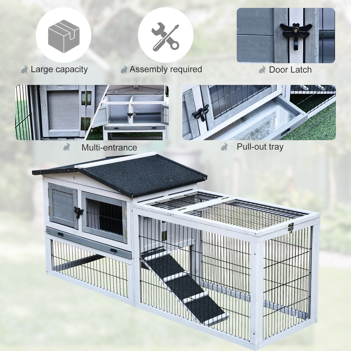 PawHut 2 Level Rabbit Hutch Outdoor