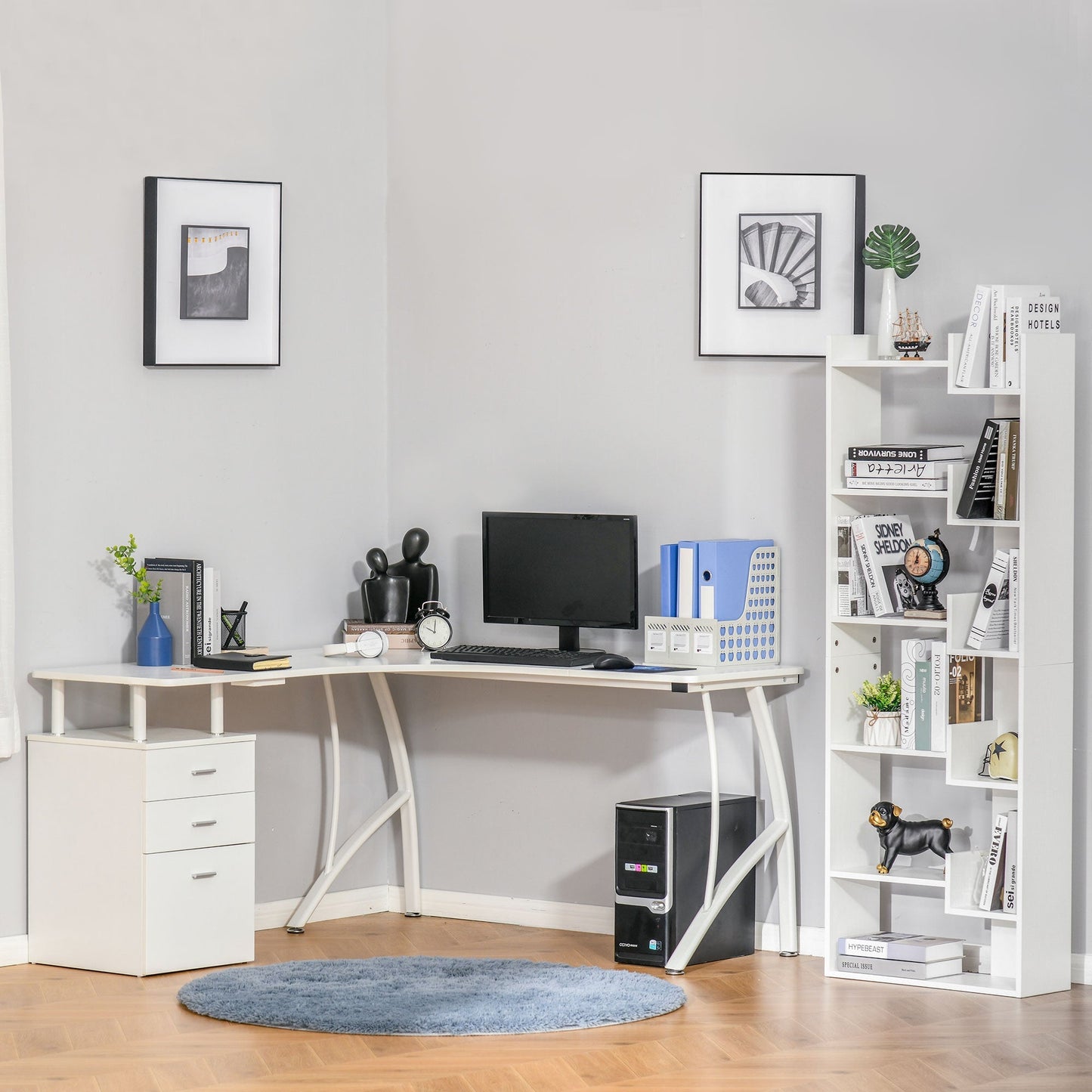 L-Shaped Computer Desk Table with Storage Drawer Home Office Corner Industrial Style Workstation