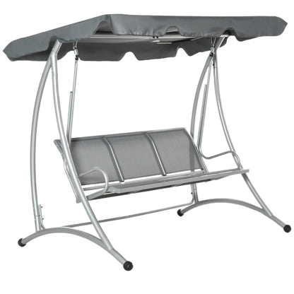 Three Person Steel Outdoor Porch Swing Chair Bench w/ Canopy Cover Grey