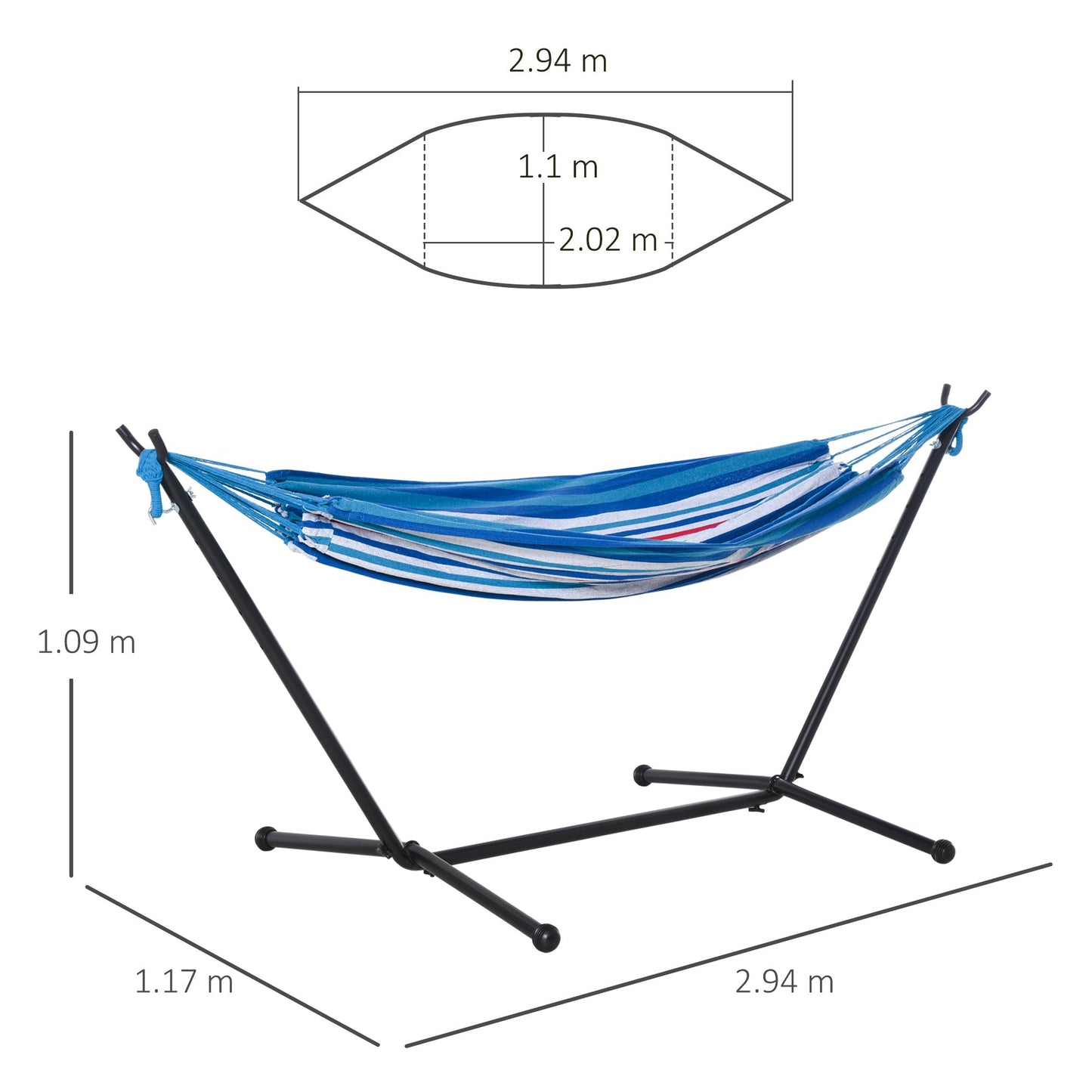 277 x 121cm Hammock with Metal Stand Portable Carrying Bag 120kg White Stripe