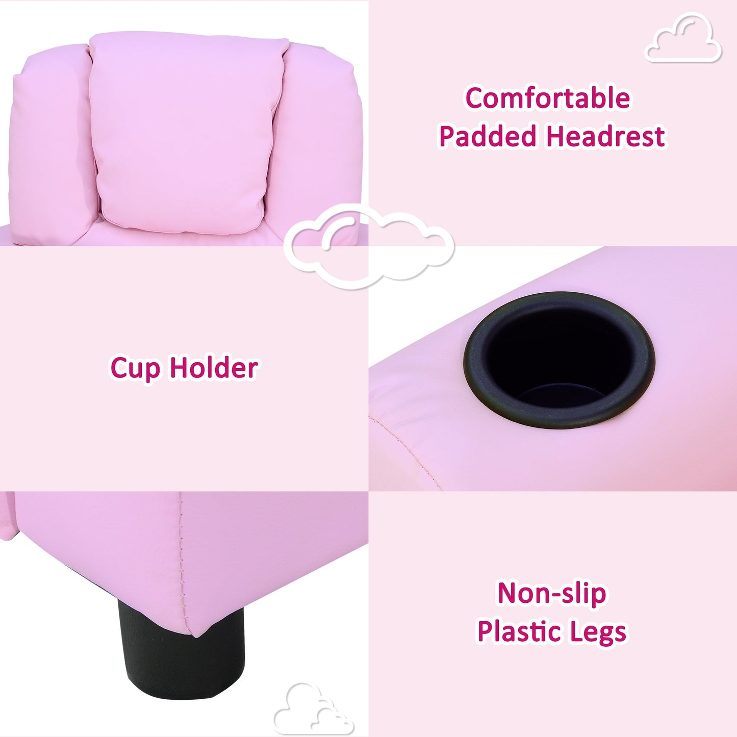 Kids Children Recliner Lounger Armchair Games Chair Sofa Seat PU Leather Look w/ Cup Holder Pink