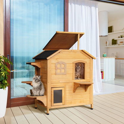 American Dream 91cm Cat House Fir Wood Natural by Pawhut