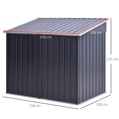 Corrugated 3.2 x 5.1' Double Door Pent Garden Store Steel Black by Steadfast