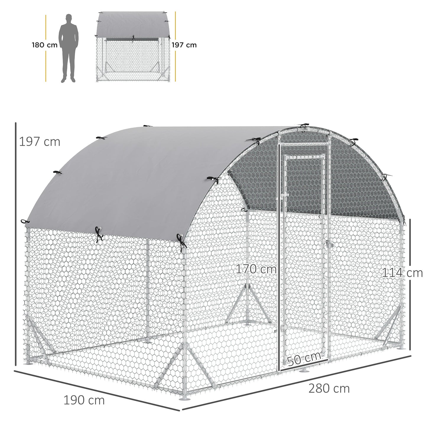 PawHut Walk In Chicken Run Galvanized Chicken Coop Hen Poultry House Cage Rabbit Hutch Pet Playpen Backyard with Water-Resist Cover