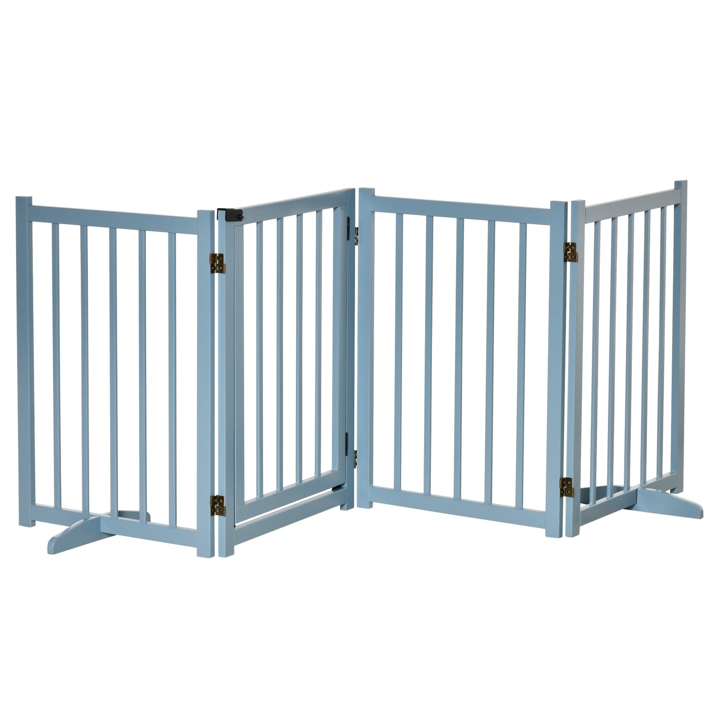 PawHut Pet Gate Wooden Foldable Dog Safety Barrier w/ 4 Panels for Small and Medium Dogs Blue