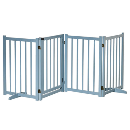 PawHut Pet Gate Wooden Foldable Dog Safety Barrier w/ 4 Panels for Small and Medium Dogs Blue