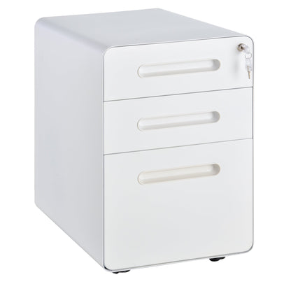 Vinsetto Fully Assembled 3-Drawer Mobile File Cabinet Lockable All-Metal Rolling Vertical File Cabinet White