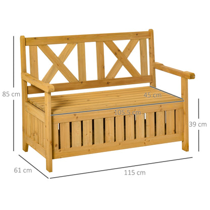 2 Seater Garden Storage Bench for Patio Wood Porch Decor Outdoor Seating