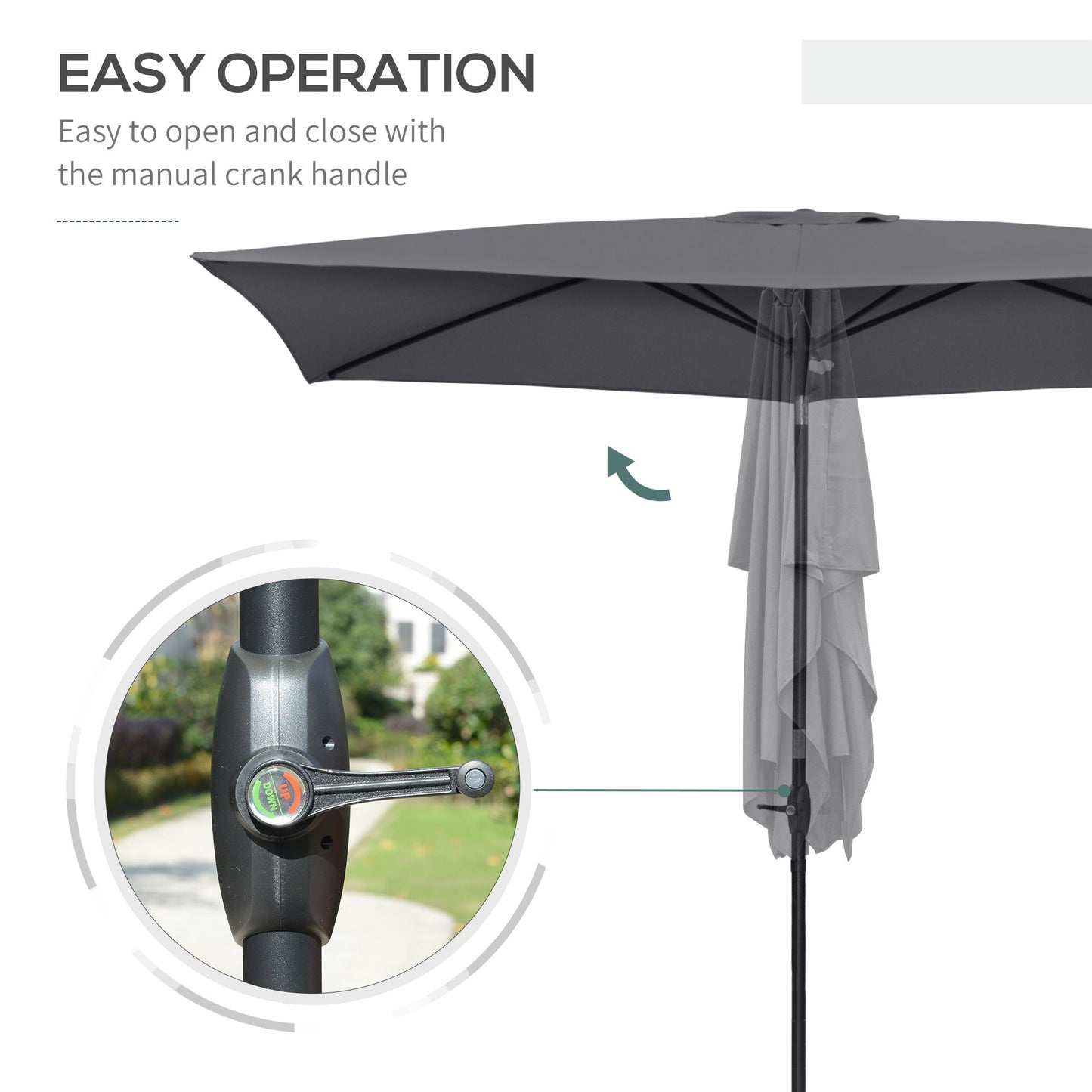 Outsunny 2 X 3M Rectangular Market Umbrella Patio Outdoor Table Umbrellas With Crank & Push Button Tilt Dark Grey