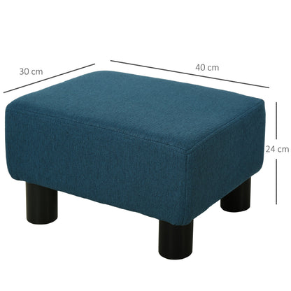 Linen Fabric Footstool Footrest Small Seat Foot Rest Chair Ottoman Light Home Office with Legs 40 x 30 x 24cm Blue