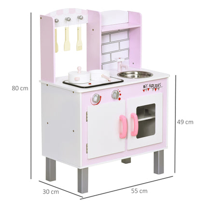 Kids Pretend Kitchen Playset w/ Cooking Toy Accessories - Pink