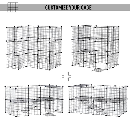 PawHut DIY Pet Playpen Metal Wire Fence Indoor Outdoor Guinea Pig Rabbit Small Animals Cage 36 Panel Enclosure Black