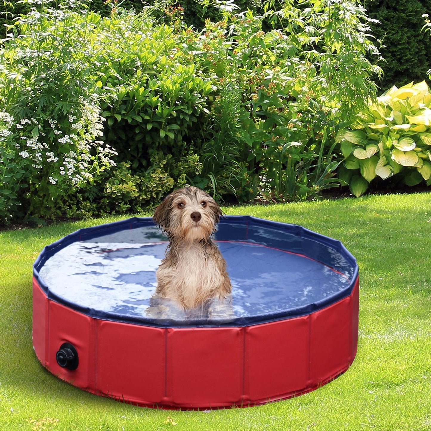 PawHut Foldable Dog Paddling Pool Pet Cat Swimming Pool Indoor/Outdoor Collapsible Summer Bathing Tub Shower Tub Puppy Washer ?80 × 20H cm