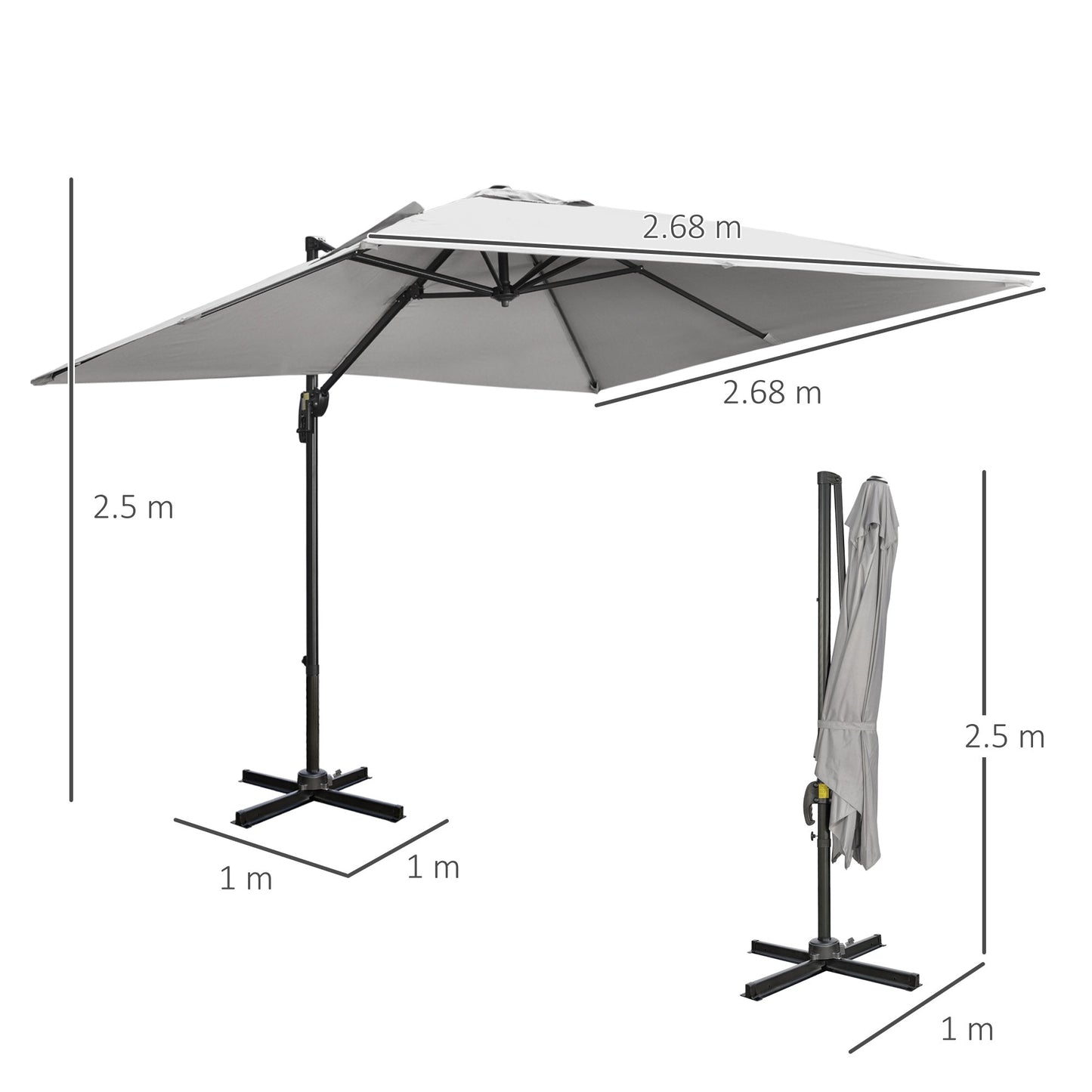 2.7m Square Overhanging Cantilever Umbrella