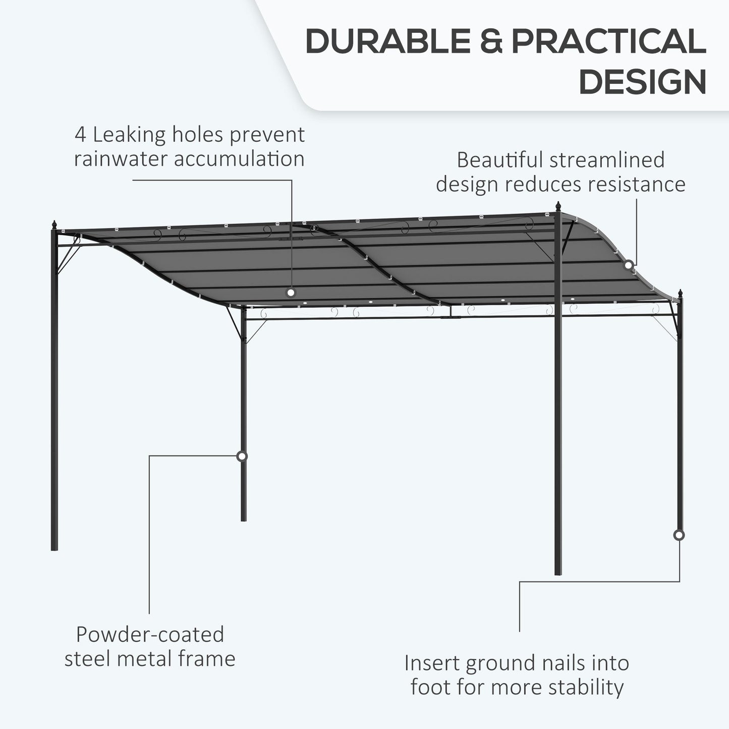 Outsunny 4 X 3M Canopy Metal Wall Gazebo Awning Garden Marquee Shelter Door Porch - Grey