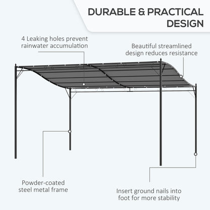 Outsunny 4 X 3M Canopy Metal Wall Gazebo Awning Garden Marquee Shelter Door Porch - Grey