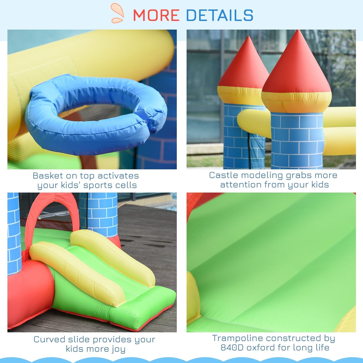 Kids Bounce Castle Inflatable Trampoline Slide Pool Basket for Kids Age 3-10