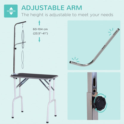 PawHut Folding Pet Grooming Table for Small Dogs with Adjustable Grooming Arm Max Load 30 KG