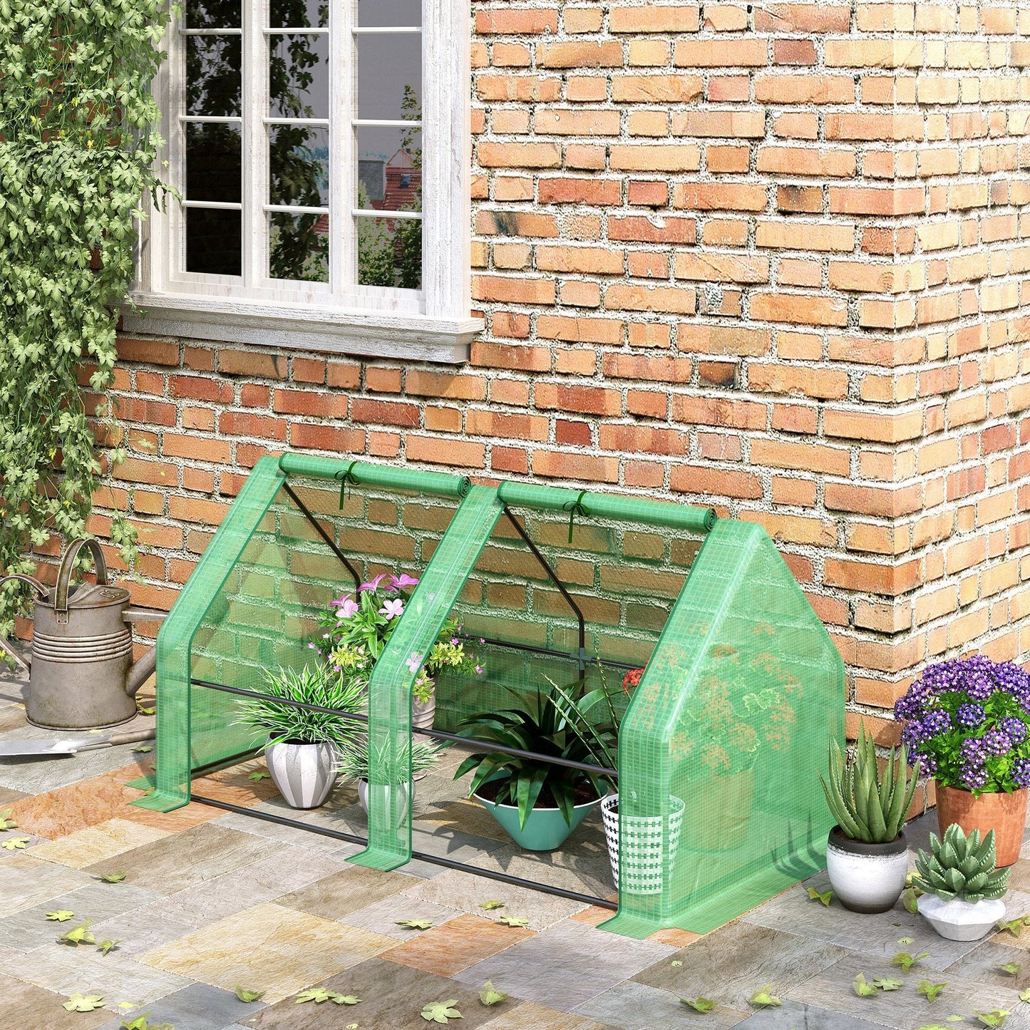 Mini Small Greenhouse with Steel Frame & PE Cover & Zippered Window Poly tunnel Steeple for Plants Vegetables