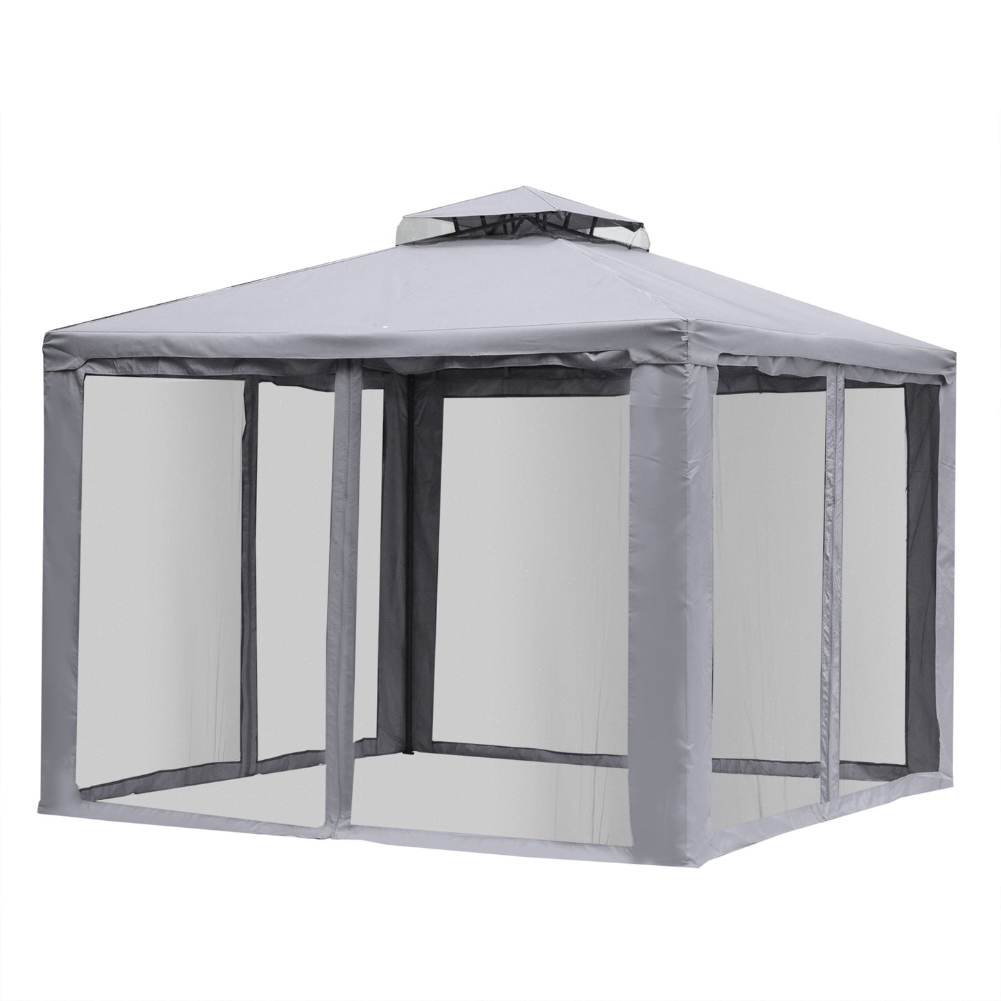 3 x 3 Meter Metal Gazebo Garden Outdoor 2-tier Roof Marquee Party Tent Canopy Pavillion Patio Shelter with Netting - Grey