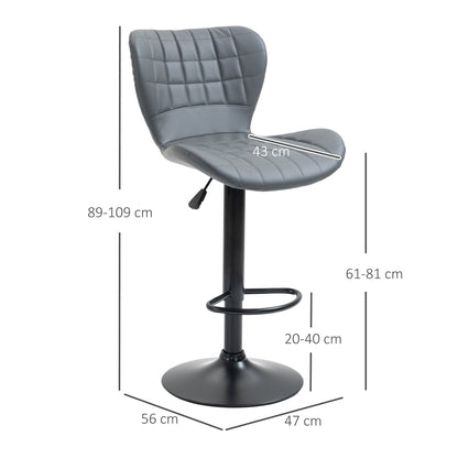 Bar Stools Set of 2 Adjustable Height Swivel Bar Chairs in PU Leather with Backrest & Footrest