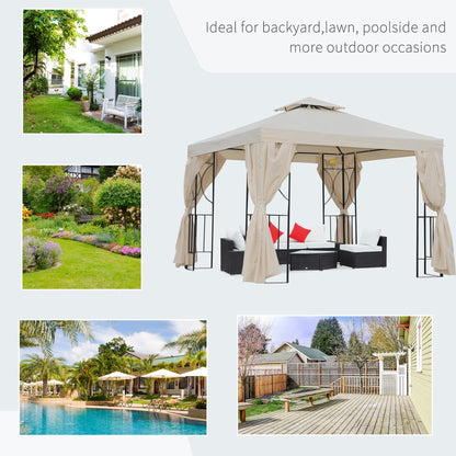 3 x 3 m Garden Metal Gazebo Marquee Patio Wedding Party Tent Canopy Shelter with Pavilion Sidewalls Beige