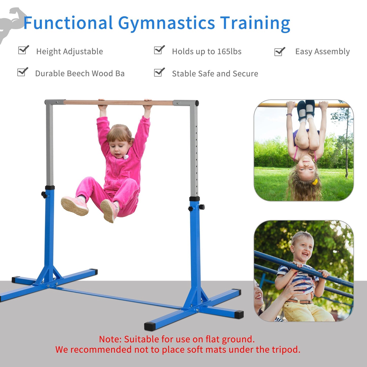 Height Adjustable Gymnastics Horizontal Bar For Kids Home Gym Training Children Junior Kip High Bar Fitness Blue