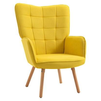 Accent Chair VelvetTufted Wingback Armchair Club Chair with Wood Legs Yellow