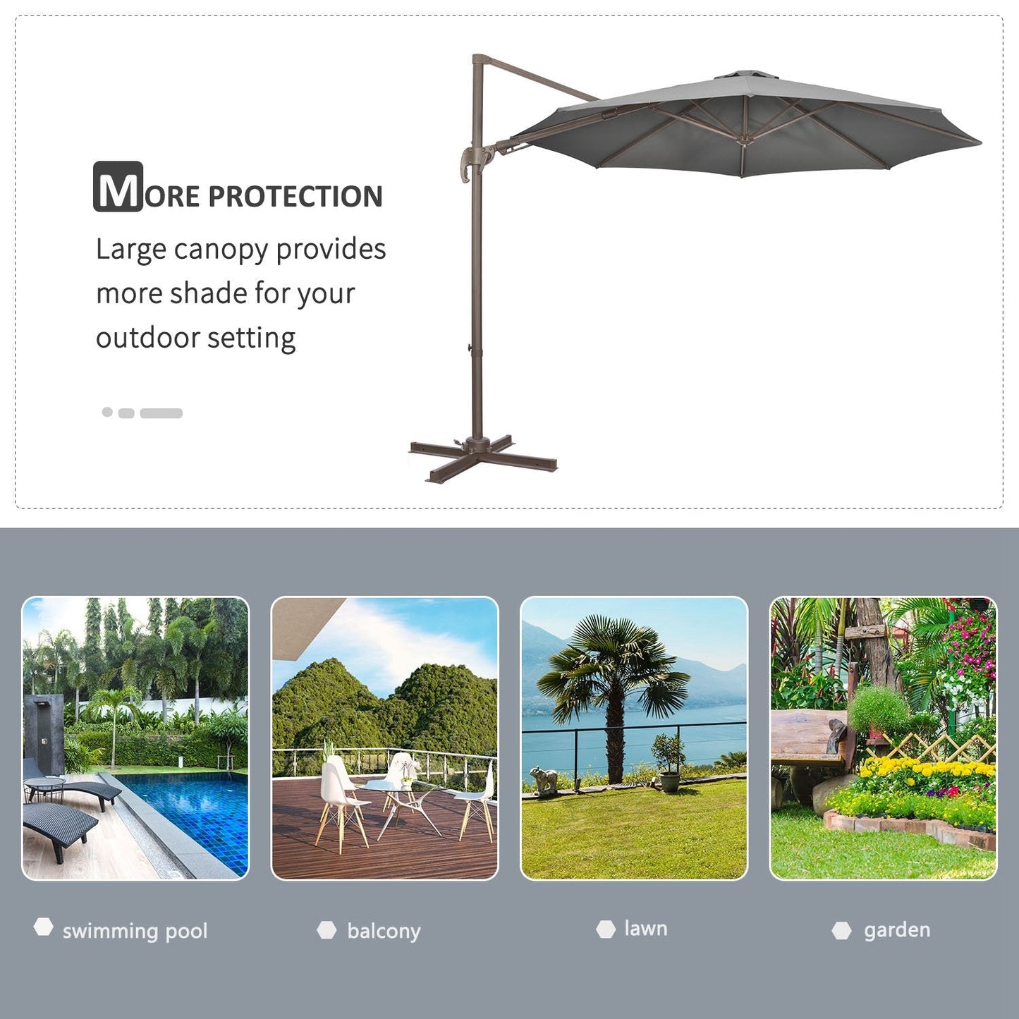 Outsunny 3(M) Cantilever Parasol 360 Rotation Roma Umbrella Hanging Sun Shade With Aluminum Frame