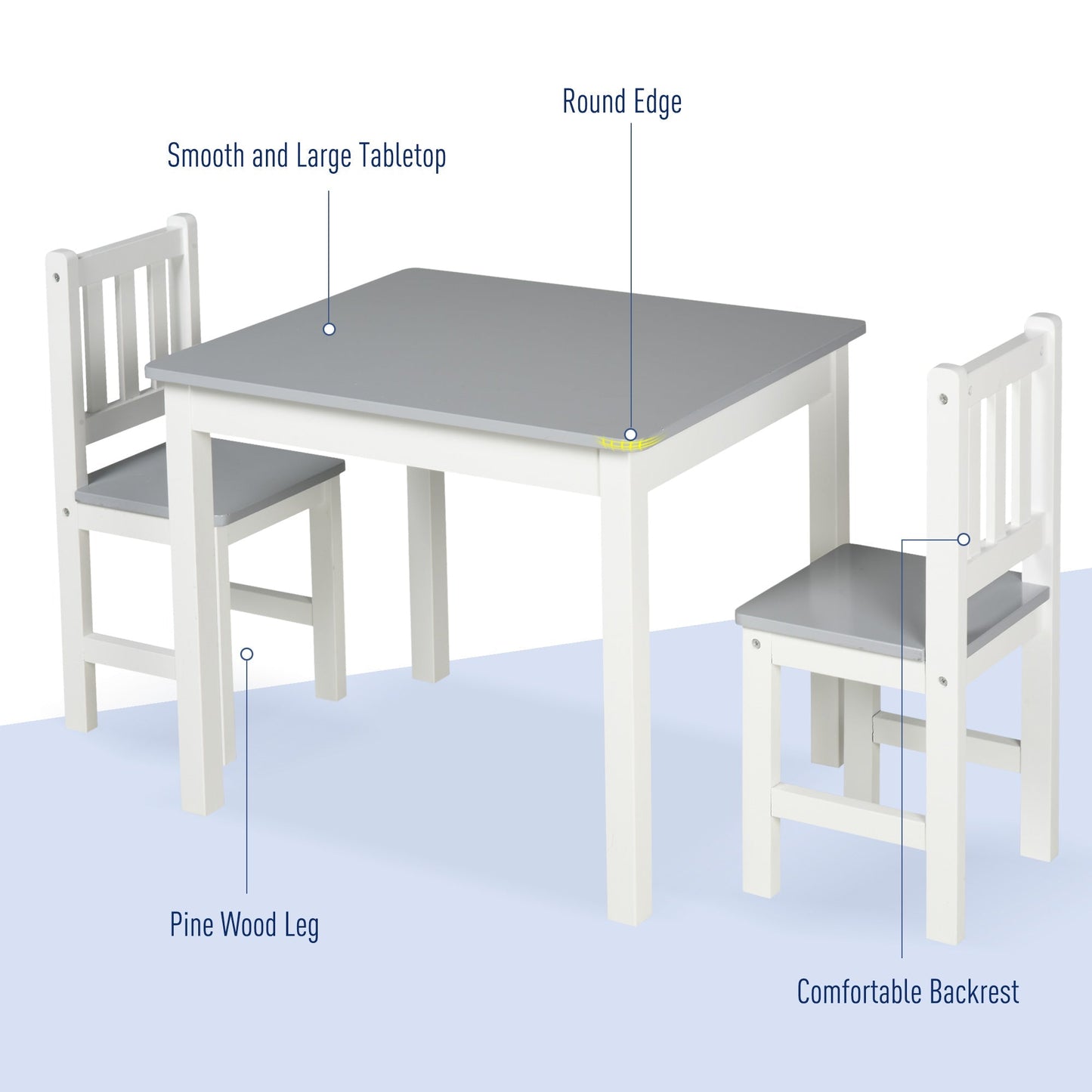 Homcom Kids Three-Piece Table and Chairs Set  Grey & White