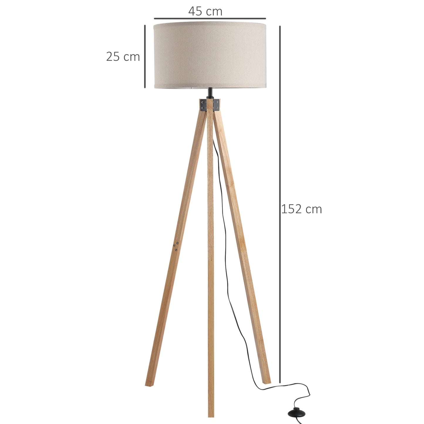 Homcom 5Ft Elegant Wood Tripod Floor Lamp Free Standing E27 Bulb Lamp Versatile Use For Home Office - Beige