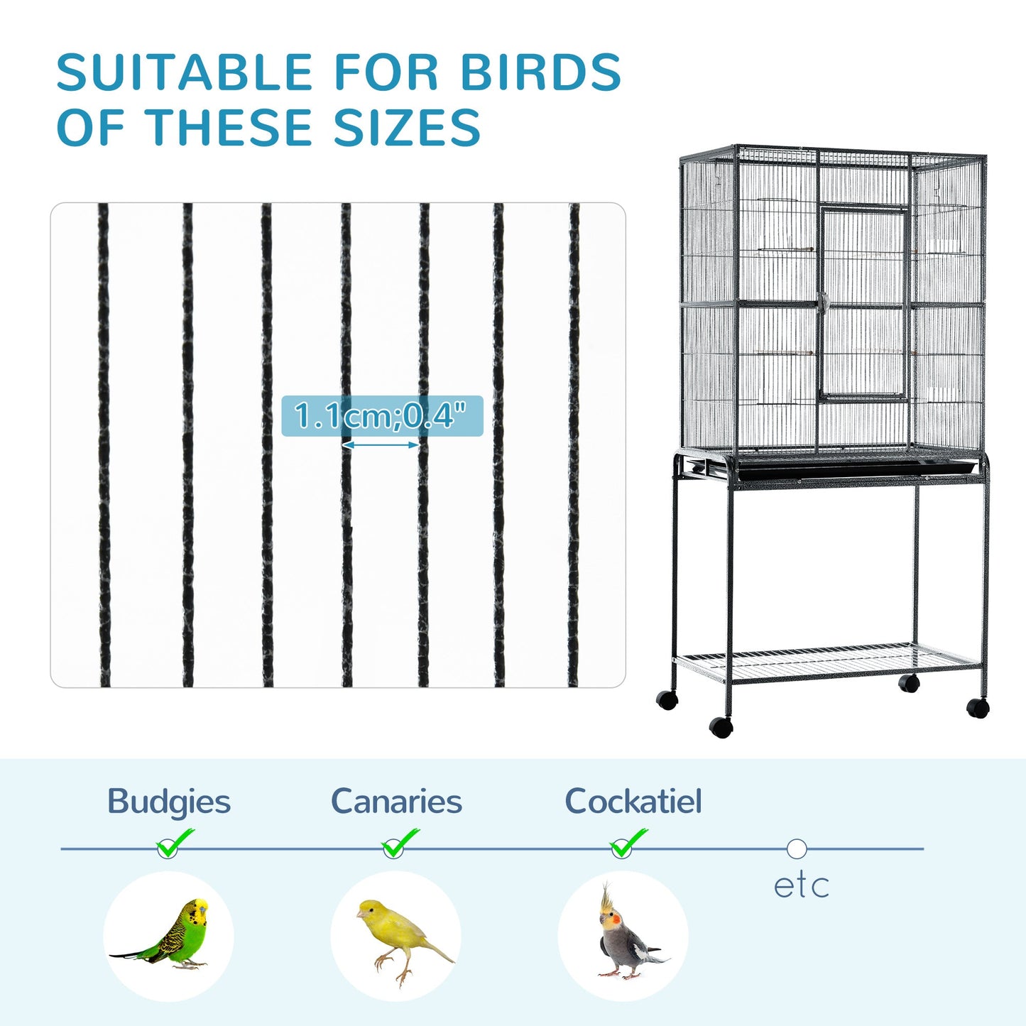 Grille 162cm Bird Cage Wheeled Grey & Black by Pawhut