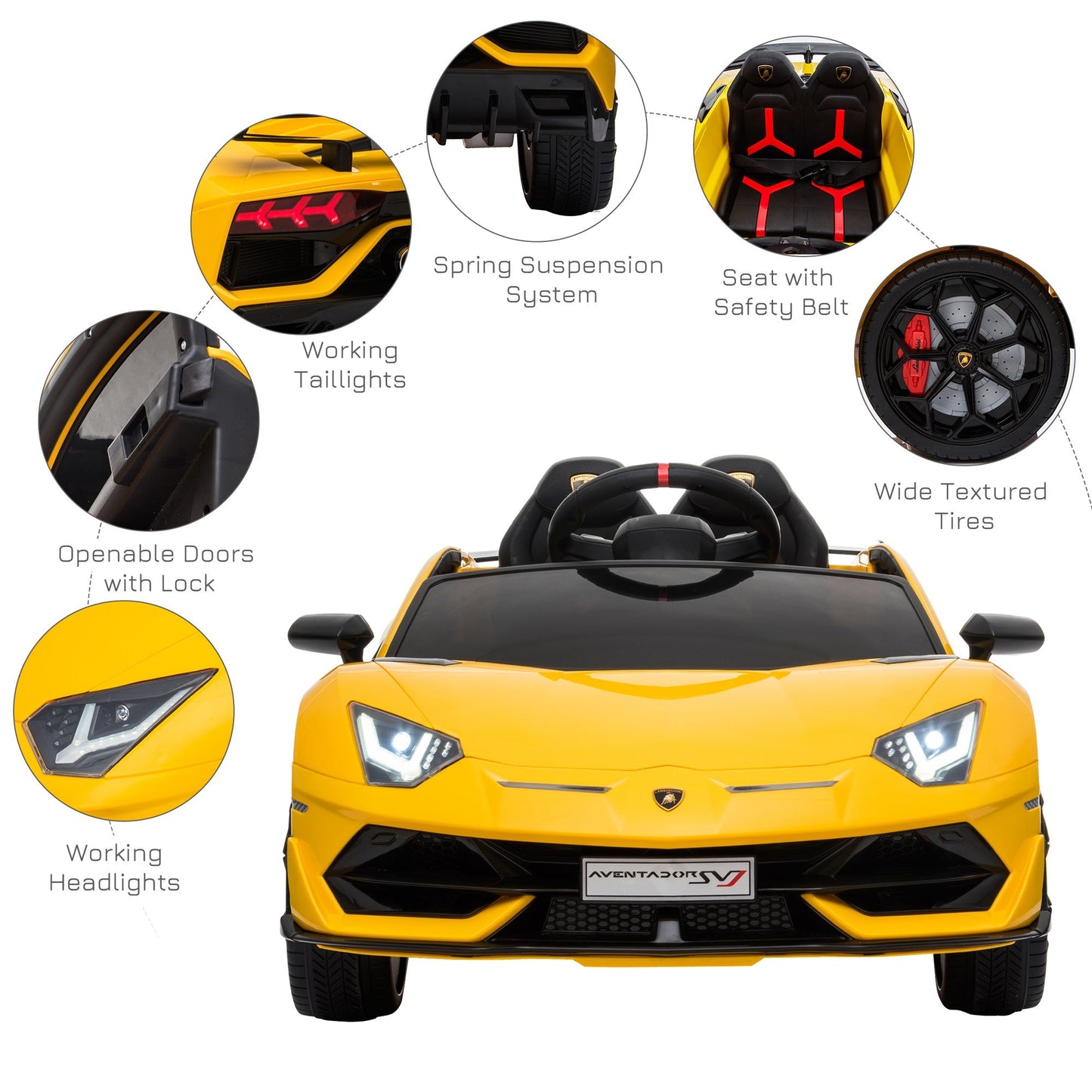 Lamborghini SVJ 12V Kids Electric Ride On Car Sport Racing Toy RC for 3-8 Yrs