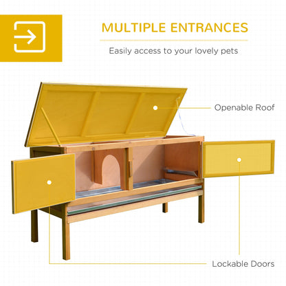 PawHut Wooden Rabbit Hutch Guinea Pigs House Outdoor Small Animal Bunny Cage w/ Hinged Top Slide out Tray 115 x 44.3 x 65 cm